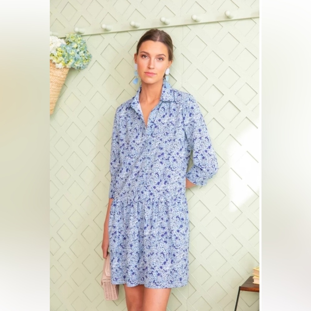 Tuckernuck Hydrangea Hayes Mini Dress Blue & White Size medium